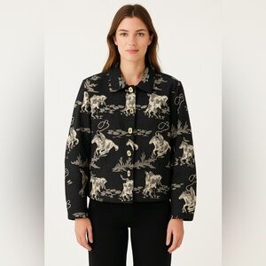 Vintage 80’s Alex Kim Western Equestrian Jacket Blazer Black Horse Cowboy